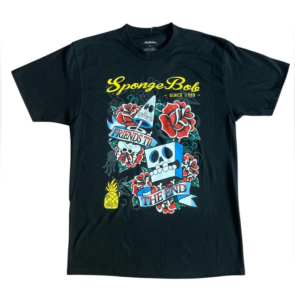 NWOT SPONGEBOB & PATRICK FRIENDS TILL THE END CREW NECK T-SHIRT. BLACK. MEDIUM